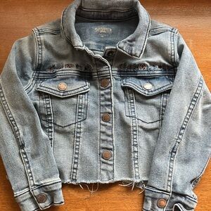 Shyanne Blue Cropped Girls Jean Jacket with Distressed Hem